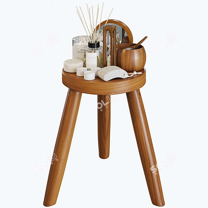 Zara Home Wooden Stool 3D model image 2