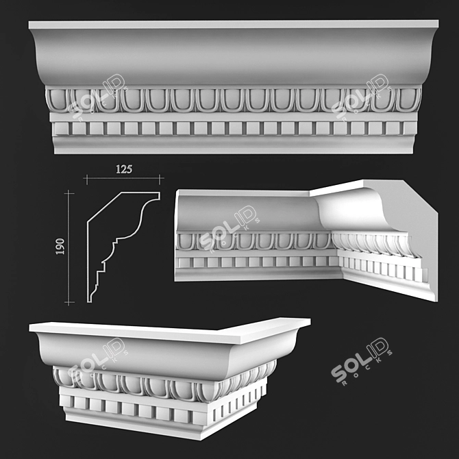 Elegant Ceiling Cornice K195 3D model image 1