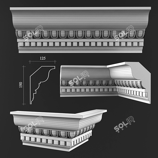 Elegant Ceiling Cornice K195 3D model image 2