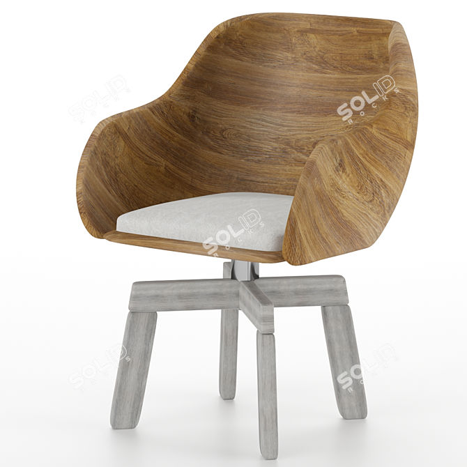 Rustic Oak Wood Chair 3D model image 1