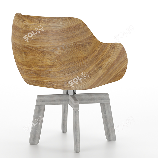 Rustic Oak Wood Chair 3D model image 2