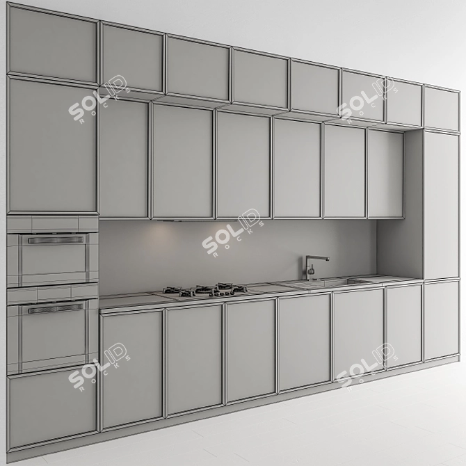 Sleek White and Wood Island Kitchen 3D model image 6