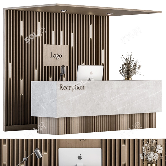 Modern Reception Desk and Wall Decor Set 3D model image 2