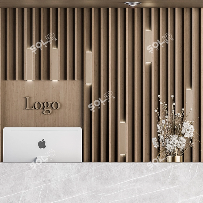 Modern Reception Desk and Wall Decor Set 3D model image 3