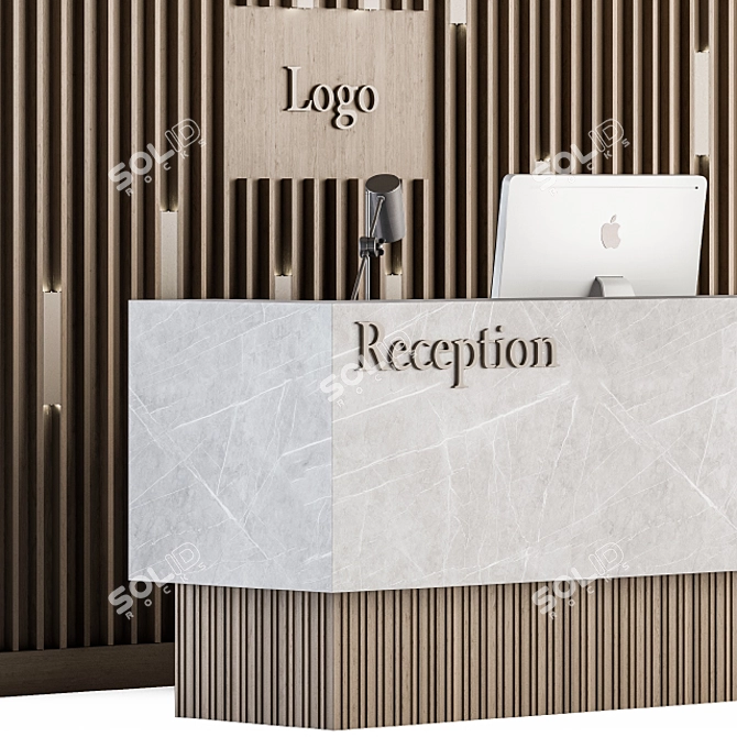 Modern Reception Desk and Wall Decor Set 3D model image 5