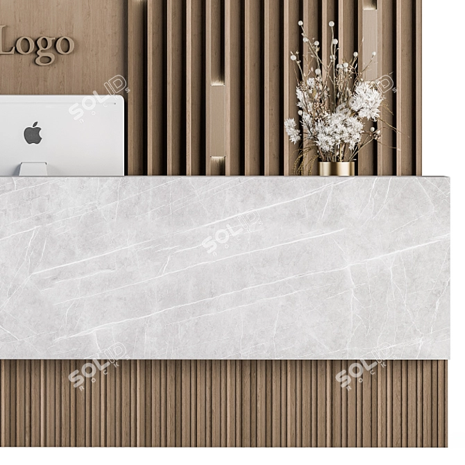 Modern Reception Desk and Wall Decor Set 3D model image 6