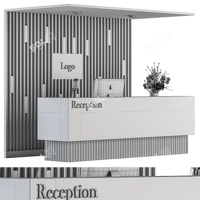 Modern Reception Desk and Wall Decor Set 3D model image 7