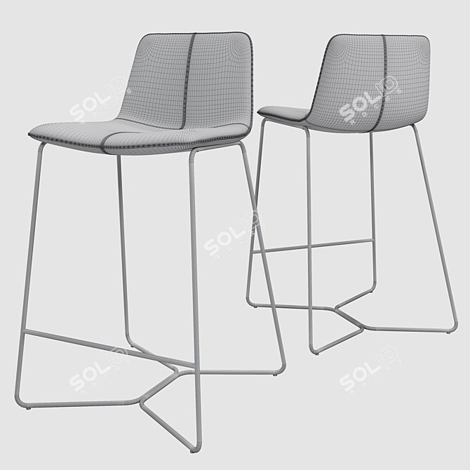 Sleek Saddle Leather Bar Stool 3D model image 5