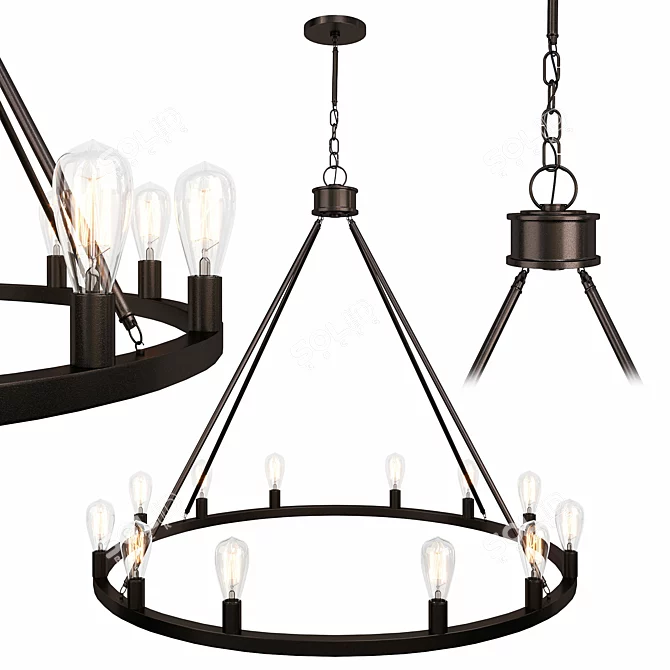 Industrial Bronze Chandelier - 12 Light 3D model image 1