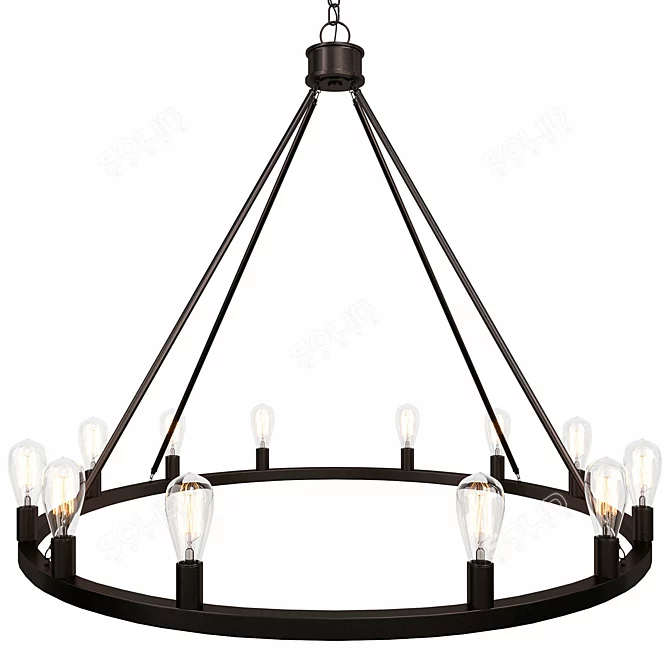 Industrial Bronze Chandelier - 12 Light 3D model image 2