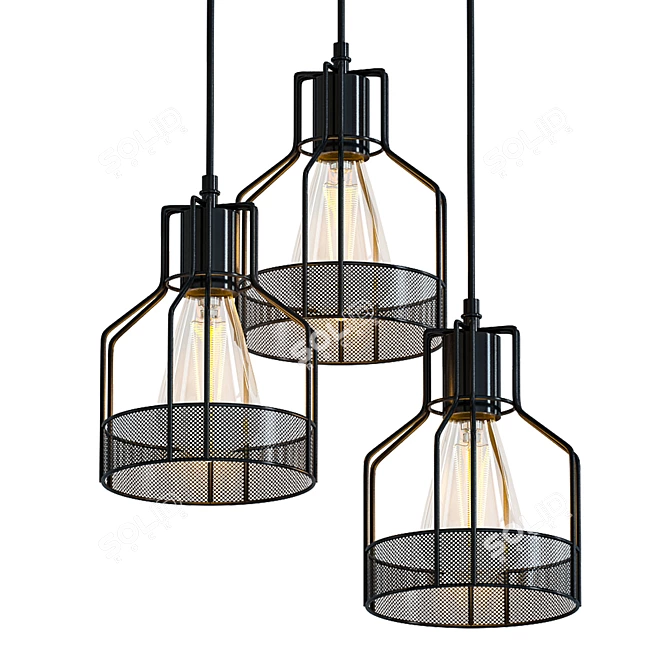 Rustic Metal Cage Pendant Lights 3D model image 1