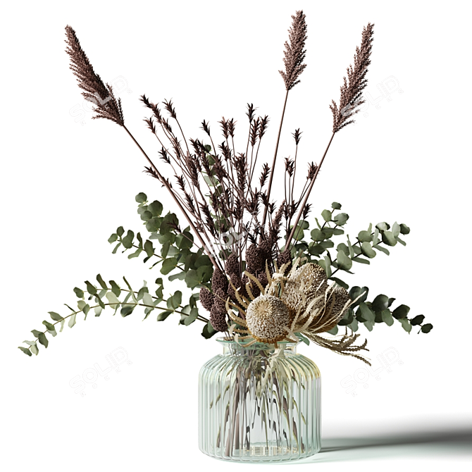 Elegant Grass Bouquet: Tall, Eucalyptus & Banksias 3D model image 1