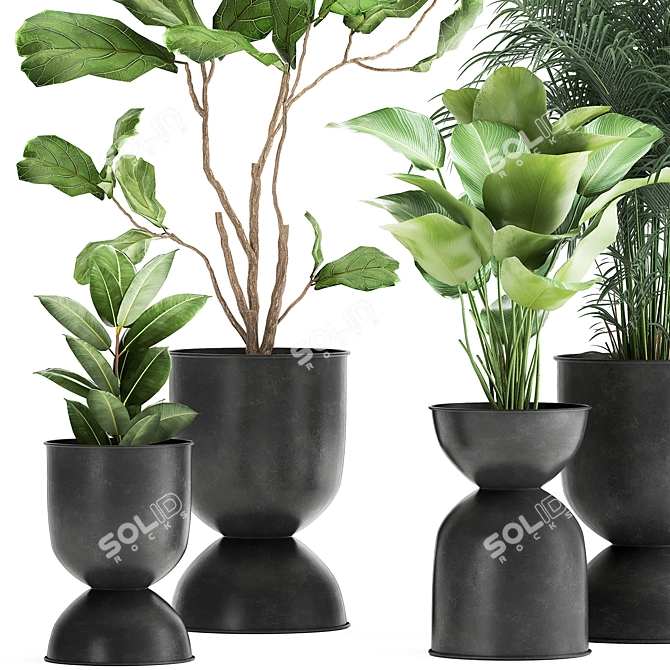 Exotic Plant Collection in Stylish Metal Pots 3D model image 4