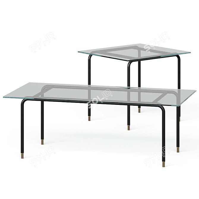 Sleek Cane Glass Coffee Tables 3D model image 1