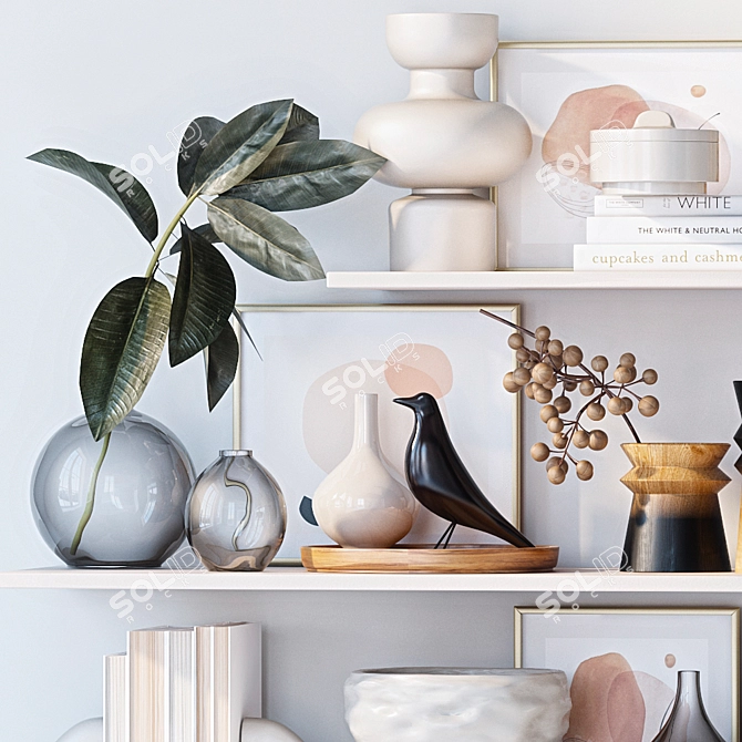 Decorative Shelves with Vases & Books 3D model image 2