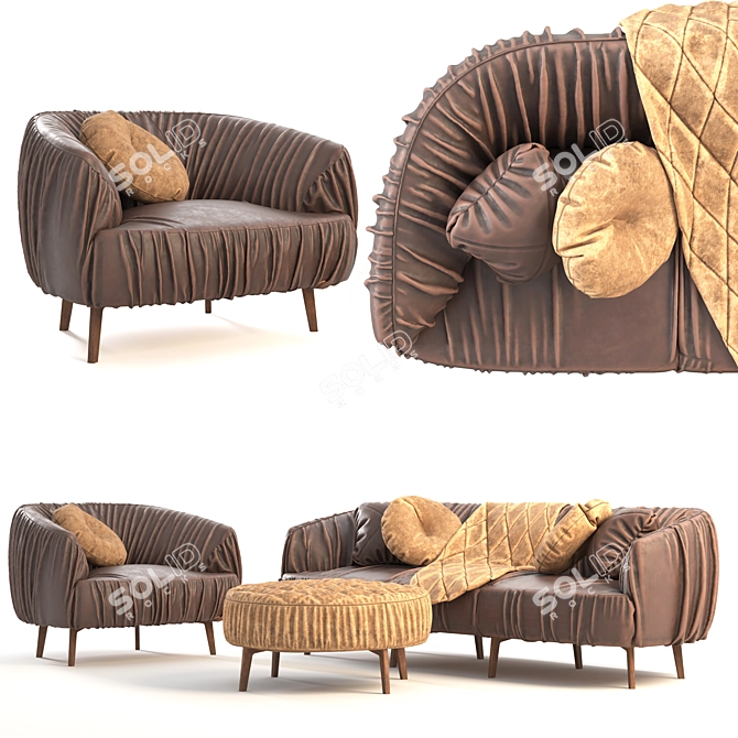 Elegant Leather Sofa Set 3D model image 9