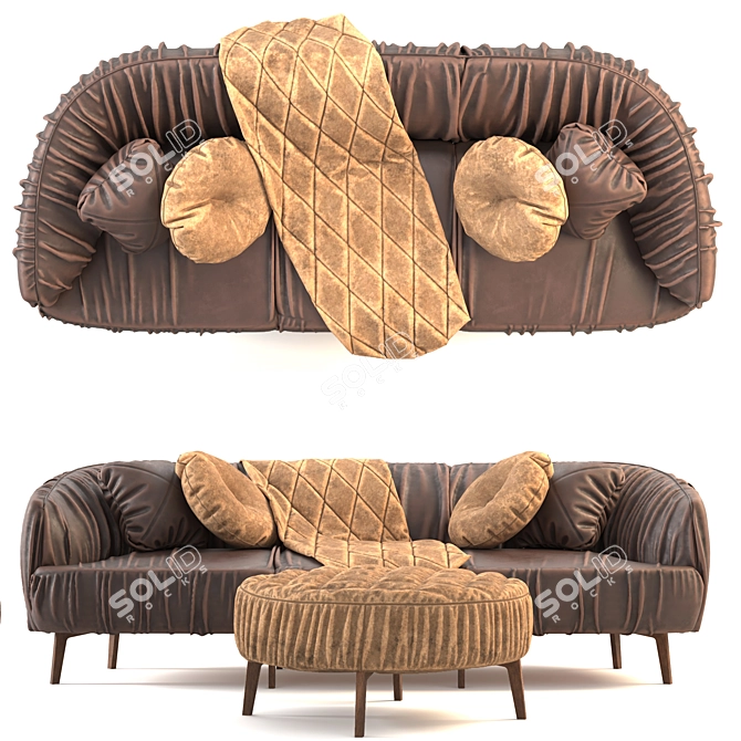 Elegant Leather Sofa Set 3D model image 10