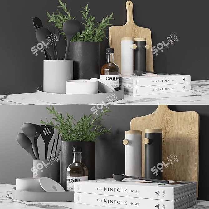 007 Kitchen Set: Utensils, Storage, Chopping Boards, Coffee Syrup, Wooden Spoons 3D model image 2