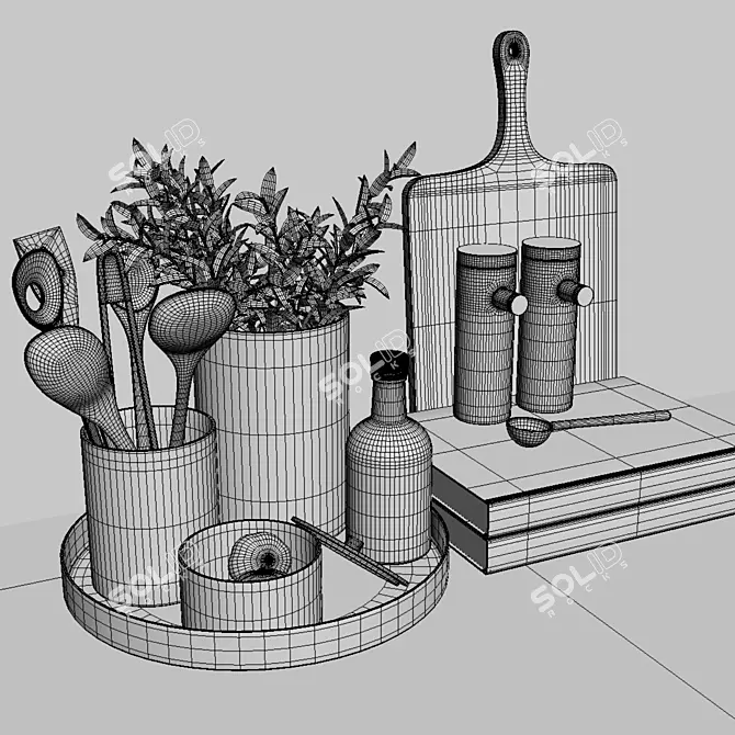 007 Kitchen Set: Utensils, Storage, Chopping Boards, Coffee Syrup, Wooden Spoons 3D model image 3