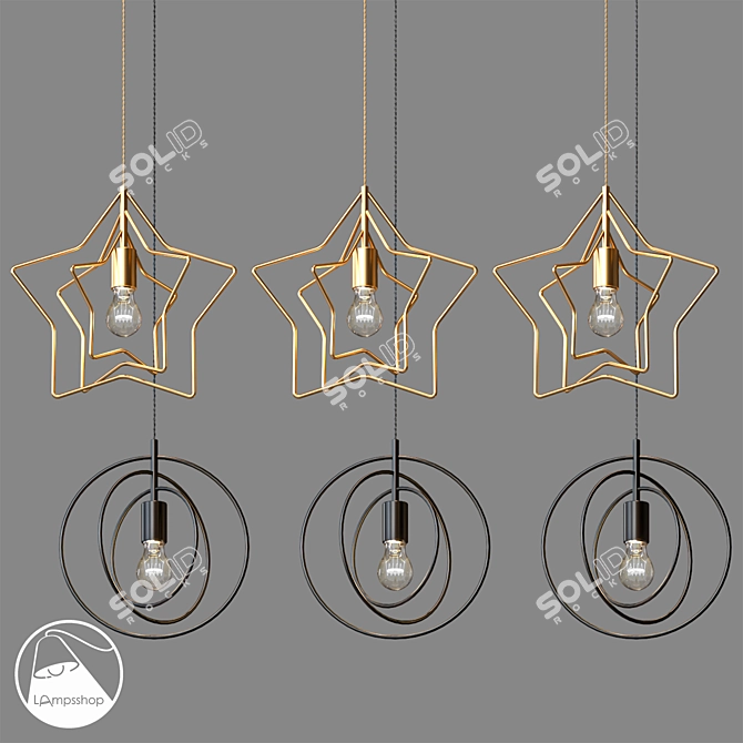 Gold Star Chandelier: Ø 32 cm 3D model image 1