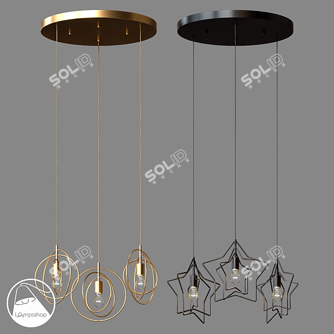 Gold Star Chandelier: Ø 32 cm 3D model image 3