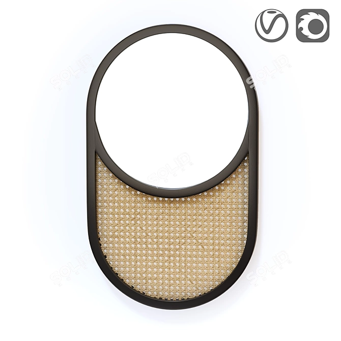 Elegant Oak and Rattan Mirror, Waska 3D model image 1