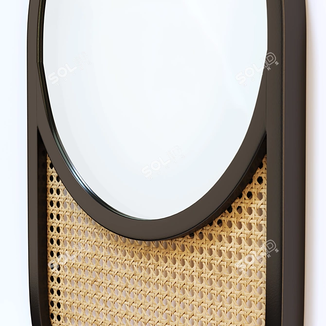 Elegant Oak and Rattan Mirror, Waska 3D model image 3