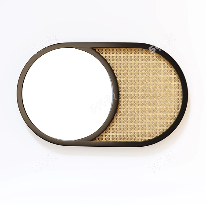 Elegant Oak and Rattan Mirror, Waska 3D model image 4