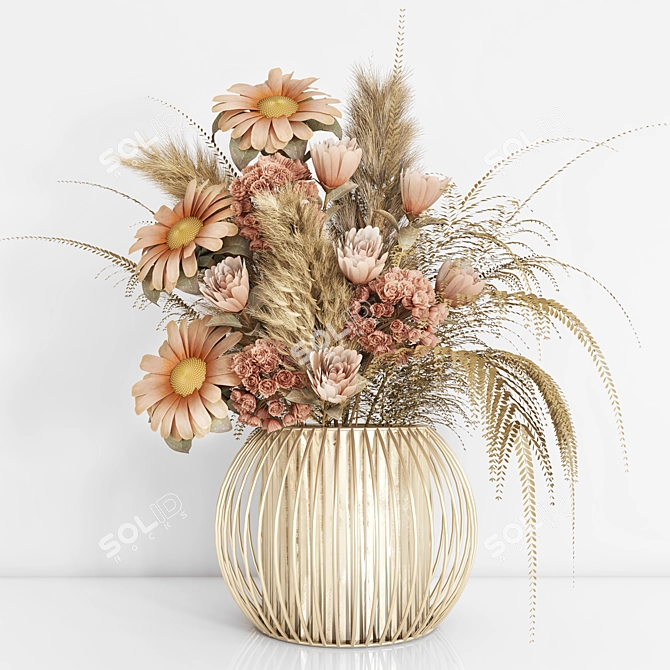 Elegant Dried Flower Bouquet 3D model image 1