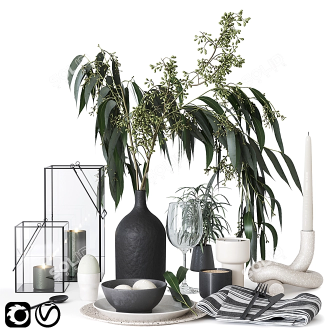 Fresh Eucalyptus-themed Tableware 3D model image 1