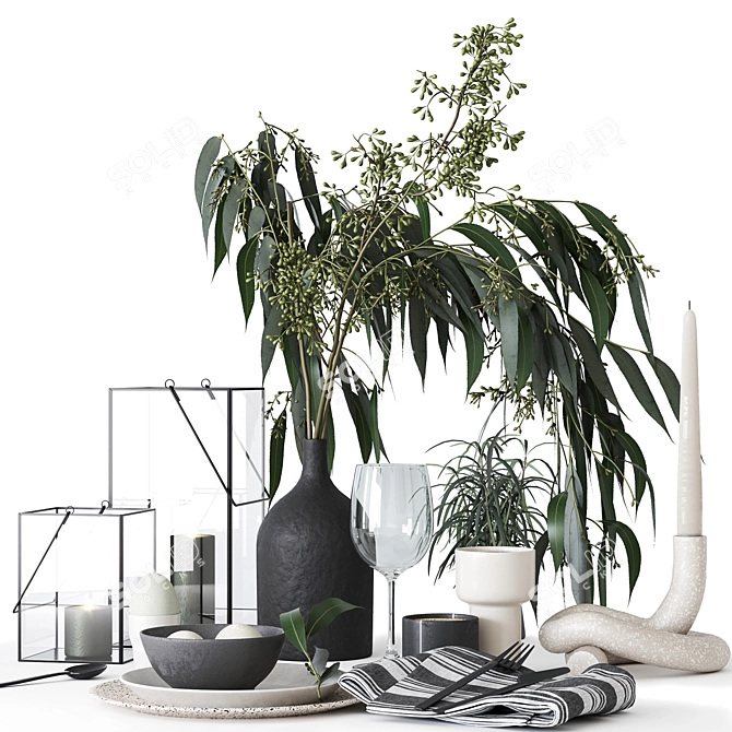 Fresh Eucalyptus-themed Tableware 3D model image 2