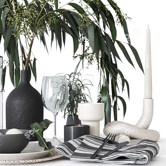 Fresh Eucalyptus-themed Tableware 3D model image 3