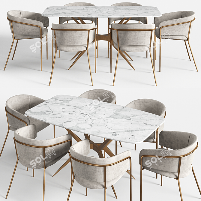 Elegant Marble Dining Set 3D model image 1