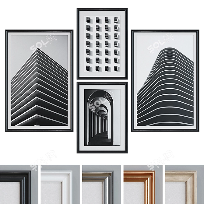 Modern 4-Piece Architectural Picture Frame Set 3D model image 1