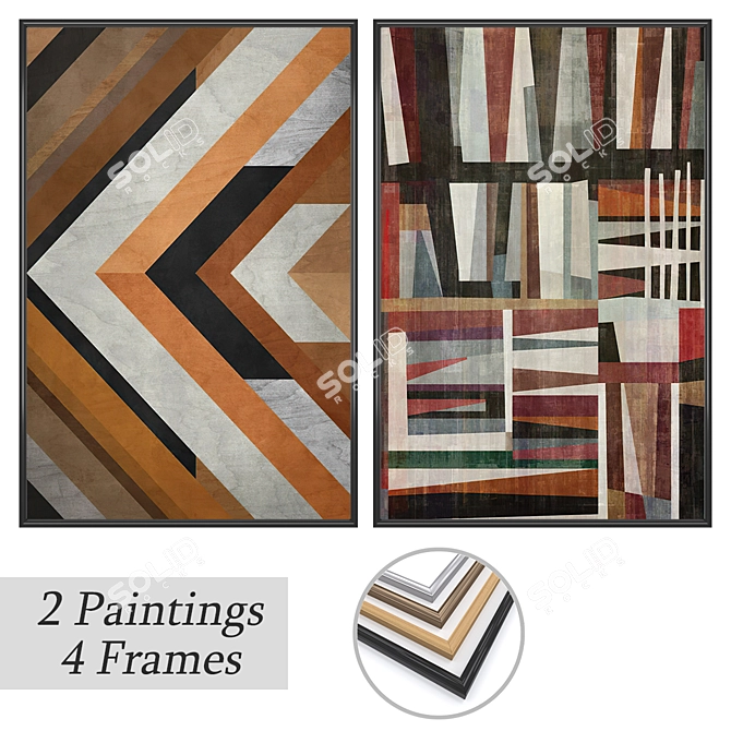 Artistic Wall Décor Set: 2 Paintings & 4 Frame Options 3D model image 1