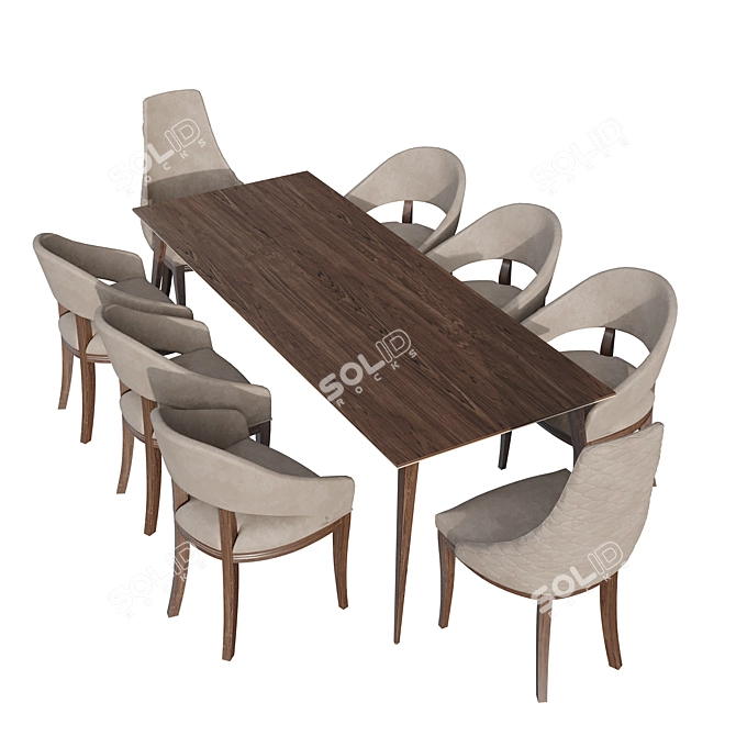 9-Piece Modern Long Dining Set 3D model image 2