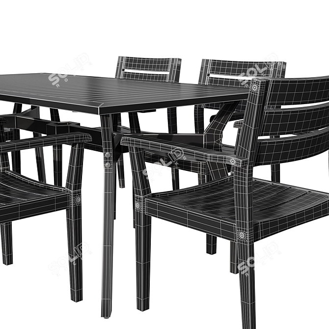 Modern Long Dining Set 3D model image 5
