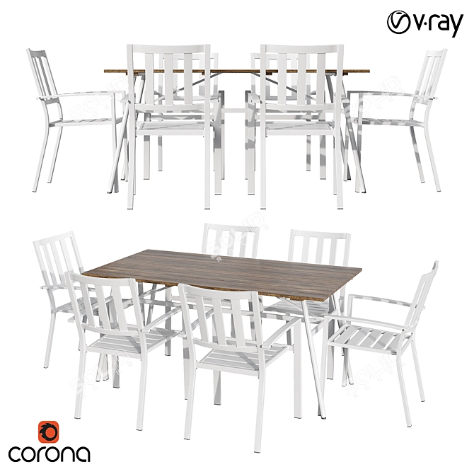 Modern 7-Piece Long Dining Set 3D model image 1