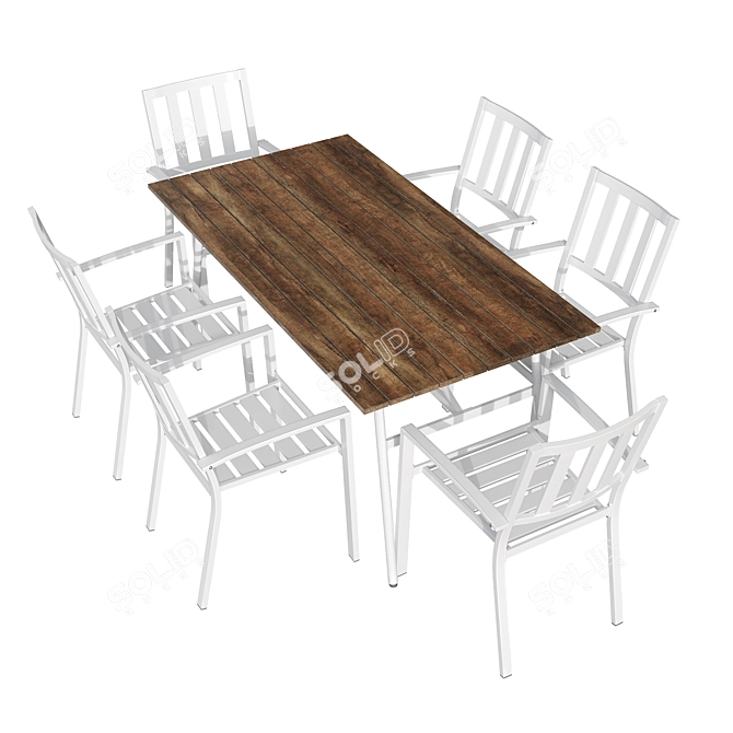 Modern 7-Piece Long Dining Set 3D model image 3