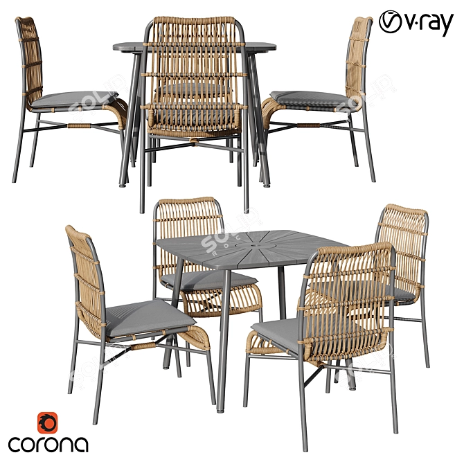 Modern Long 7-Piece Dining Set 3D model image 1