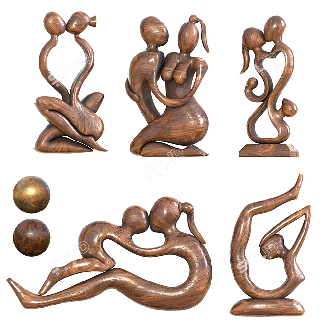 Eternal Kiss Sculpture Set 3D model image 7