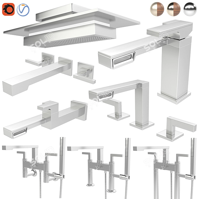 Title: Frank Lloyd Wright-Inspired Brizo Faucet & Shower 3D model image 9