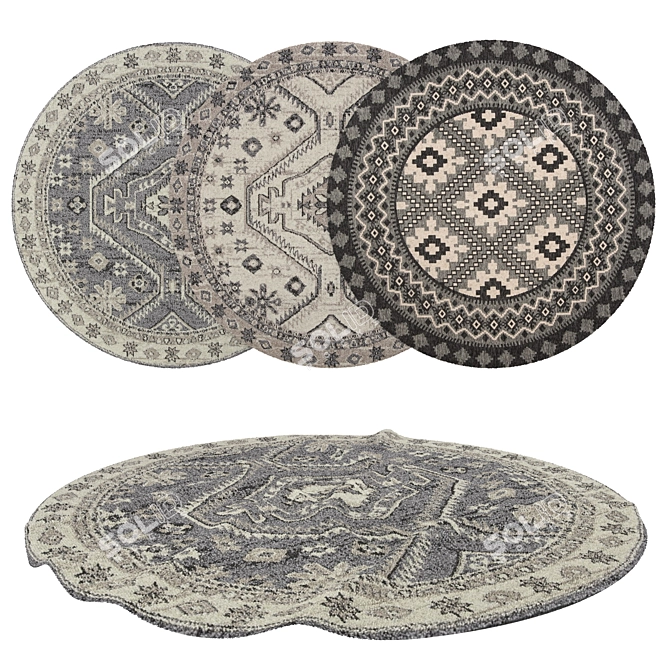 Versatile Round Rugs Set - No 309 3D model image 1