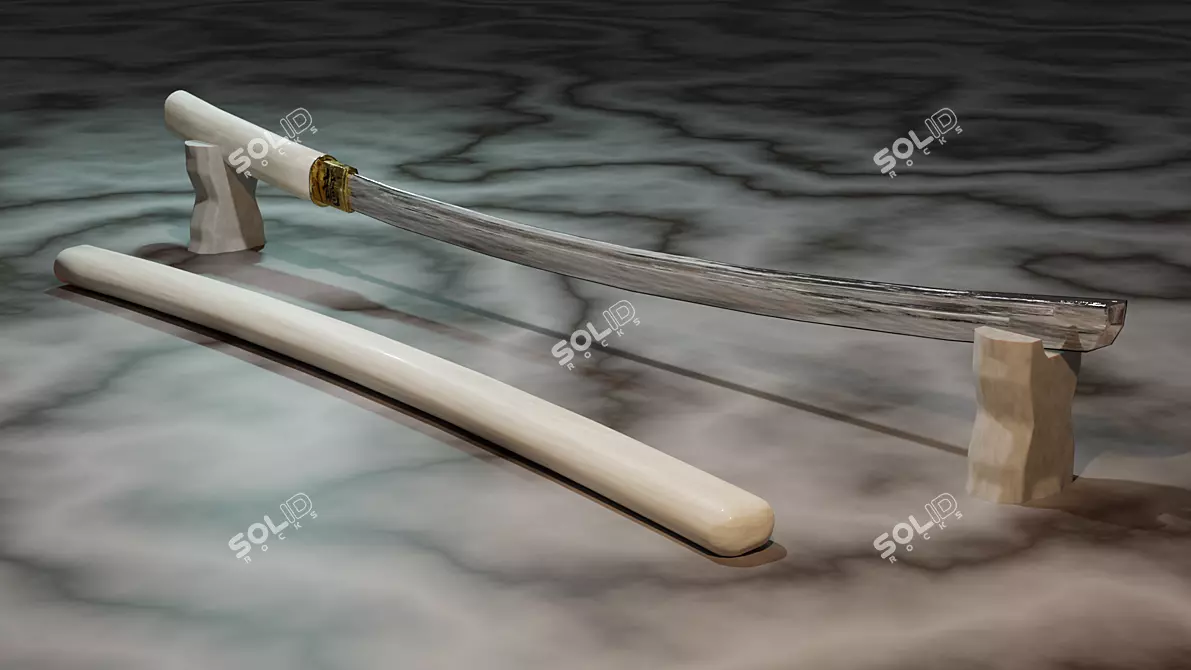 Pure White Samurai Katana - Game Ready 3D model image 1