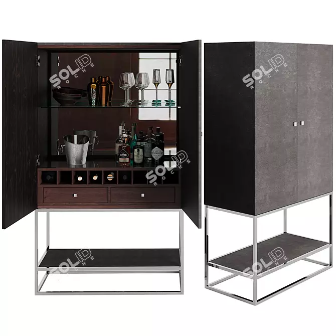 Elegant Leather Bar Cabinet with Mirror 3D model image 1