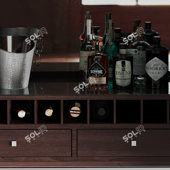 Elegant Leather Bar Cabinet with Mirror 3D model image 2