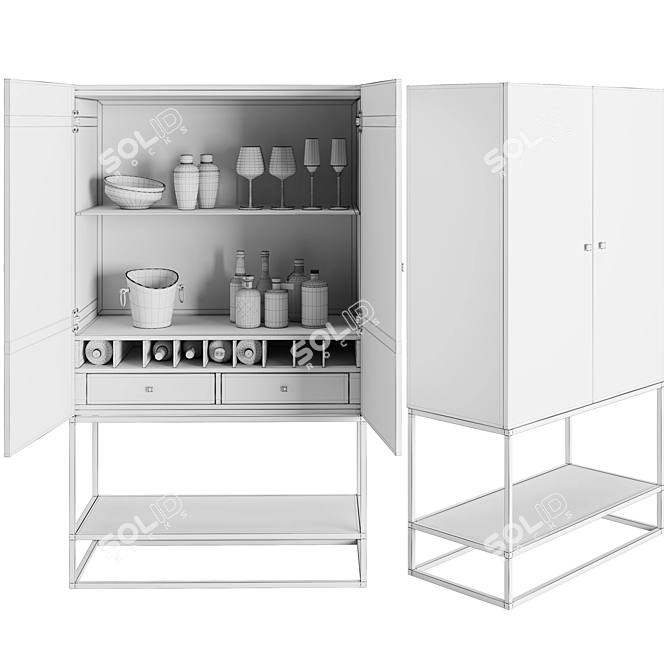 Elegant Leather Bar Cabinet with Mirror 3D model image 4