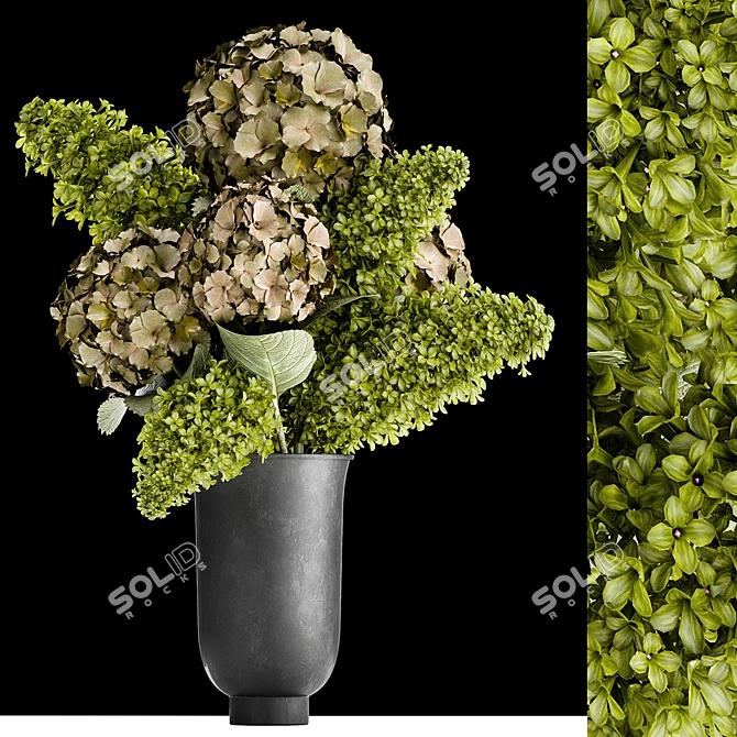 Green Spring Bouquet in Black Vase 3D model image 1