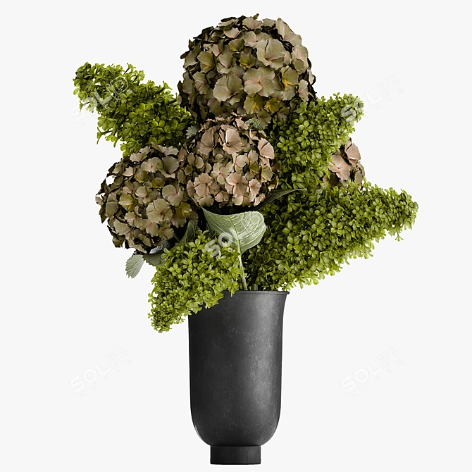 Green Spring Bouquet in Black Vase 3D model image 2