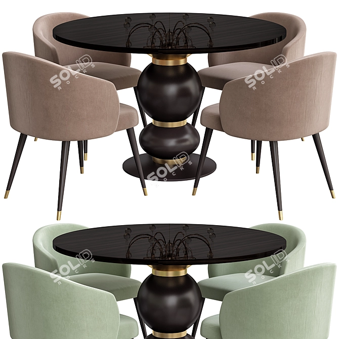 Modern Monterrey Dining Table & Sandy Chairs 3D model image 1